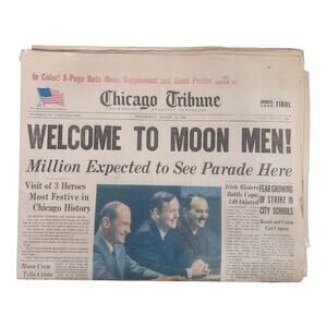 1969 Chicago Tribune Moon Landing August 13 1969 Apollo 11 3 Sections & Poster